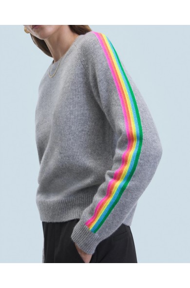 Pull col rond bandes manches multicolore - From Future