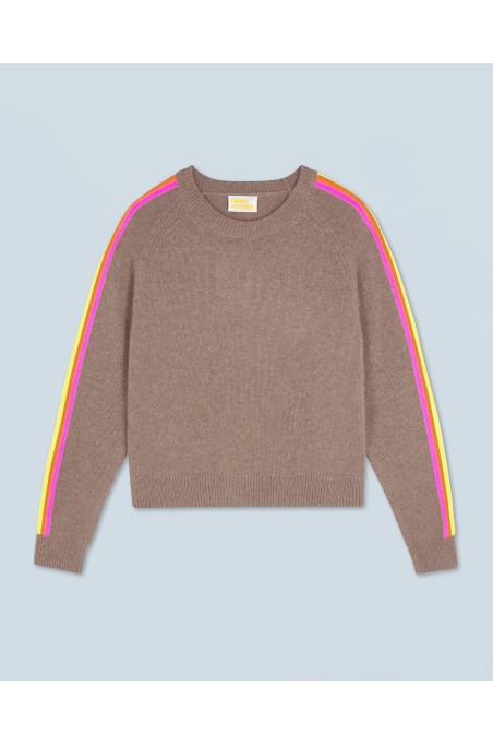 Pull col rond bandes manches multicolore - From Future